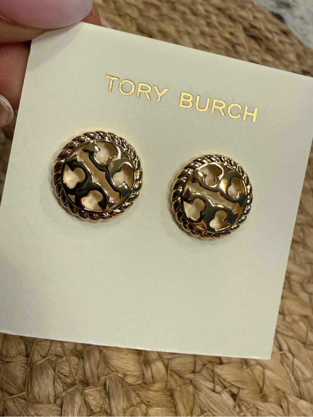 Tory Double Stacked Gold Tone Rope Logo Women's Stud studded Earrings